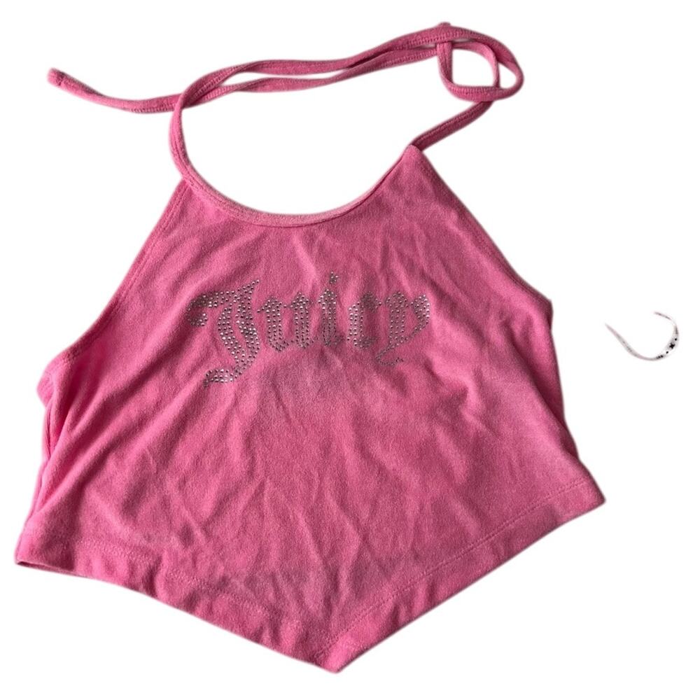 Juicy Couture Forever 21 Pink Halter Top Crop Rhinestone Women Size Large NEW